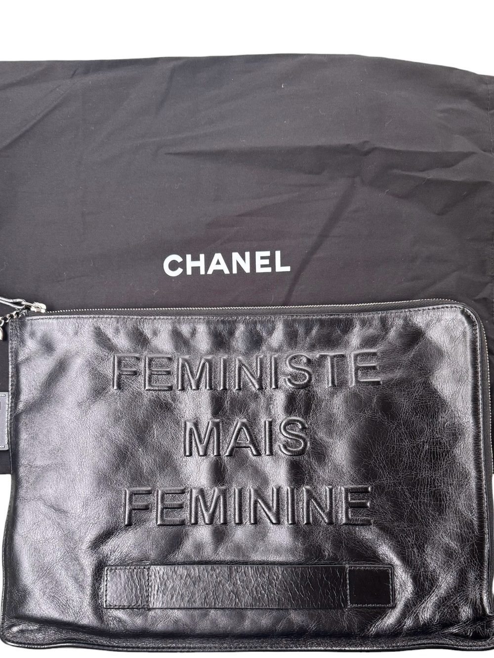 CLEAN. CHANEL Black Leather 'Feministe Mais Feminine' Zip Clutch & COA - Picture 10 of 10